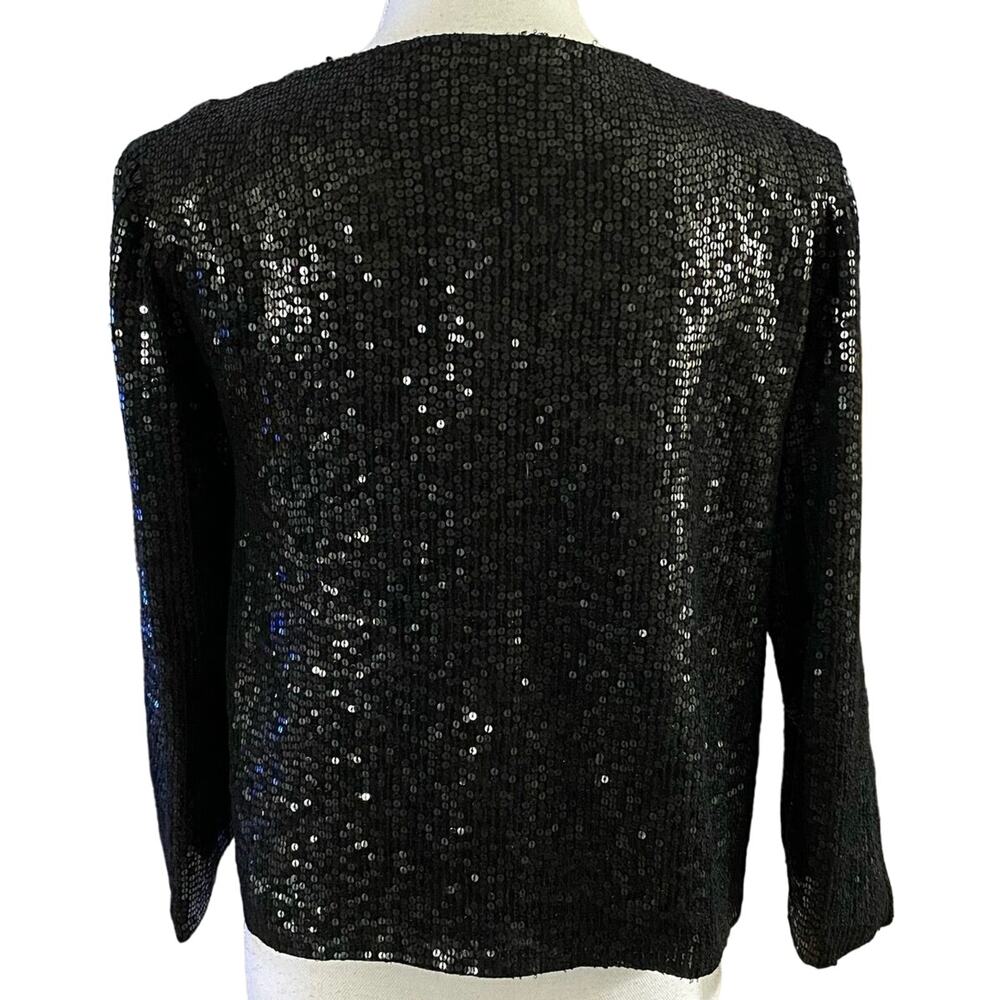 NEW Tucker Size XS Black Sequin Georgette Jacket Silk Lining Butterflies - Picture 2 of 5